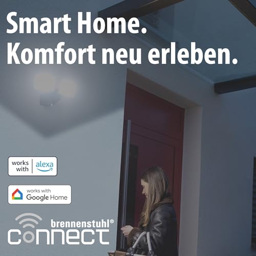 Brennenstuhl Connect WiFi LED Duo Strahler WFD 3051 P (36W, 4300lm, IP54, diverse Lichtfunktionen über App steuerbar, Außenstrahler zur Wandmontage mit Bewegungsmelder)