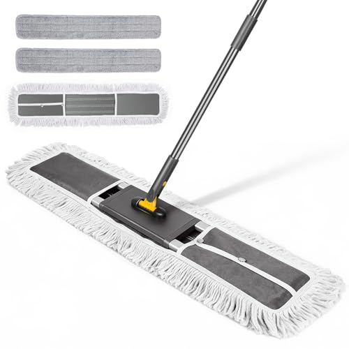 Thihome Balai Serpillère, 90cm Grande Balai Plat avec Manche Téléscopique, Coton Serpillere Professionnel avec 2 Microfibre Tampons, pour Nettoyage de...
