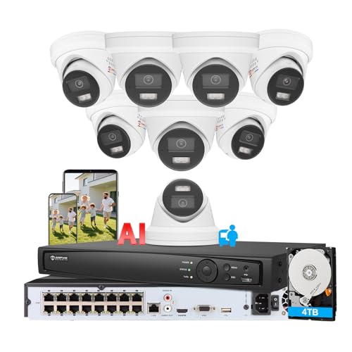 Anpviz 16CH 4K PoE �Z�L�����e�B�J�����V�X�e�� �X�g���{�T�E���h���C�g�A���[���t�� 8X 8MP �L��IP�^���b�g�J���� ���O���^���A12MP NVR 4TB HDD�A2�E�F�C�I�[�f�B�I�A�^�̃v���O�A���h�v���C �r�W�l�X�z�[��(H�V���[�Y