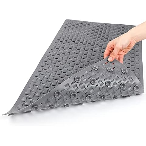 Qidordour Bath Mat Massage Shower Mat, Skin-Friendly PET Non-Slip Mat BPA-Free with Massage Design, 70 x 40 cm (Grey) with Hundreds of Suction Cups Mat for Bathroom, Quick Drying Cover