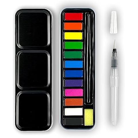 ArtSkills Travel Watercolor Kit, Watercolor Paint Set for Kids & Adults, Travel Palette with Water Brush Cover