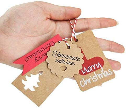 120 Pezzi Tag Regalo di Natale Etichette di Carta Kraft Ideali Natale