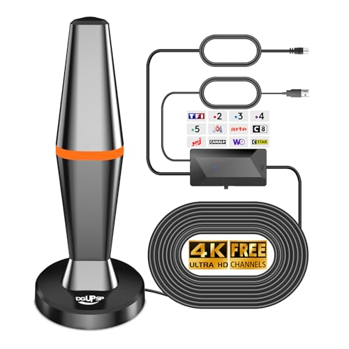 Antenne TV intérieur puissante TNT HD orange avec base magnétique et réception 360°