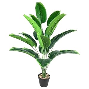VRB Dec 1 Pcs Artificial Plants with Pot Plants Leaves Tree Tropical 12 Palm Leaves Faux Areca Palm Plants Indoor Real Touch Monstera Plant for Home/Decor (Banana Plant with Pot)