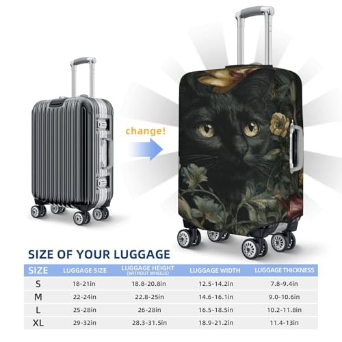 Black Cat Flowers Dark Floral Elastic Travel Luggage Covers Dustproof Scratch-Resistant Suitcase Protector Fit 22-24 Inch4
