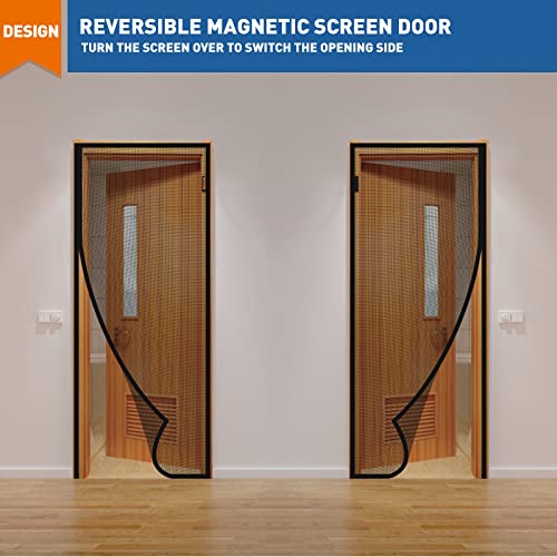 Magzo Magnetic Screen Door Fits Door Size 38 X 82 Inches, Screen Size 40 X 83 Inch Reinforced Side Opening Mesh Curtain Polyester Heavy Duty Screen With Full Frame Hook&Loop-Black #TOP3