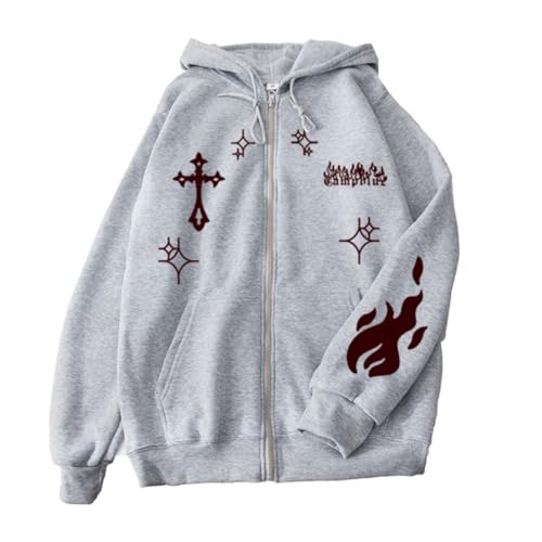 Womens Zip Up Grunge Hoodies Long Sleeve Oversized Y2k Pullover Hooded Sweatshirt Unisex Fashion Hoodie Streetwear