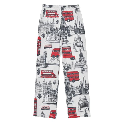 London Bridge Big Ben Boys Long Pants Soft Trousers Elastic Waist Kids Lounge Bottoms with Pockets S-XL