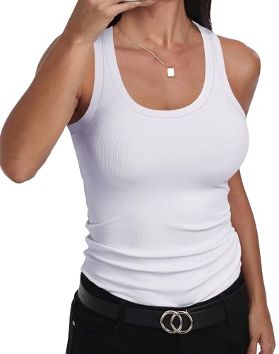 GEMBERA Womens Scoop Neck Sleeveless Racerback Ribbed Knit Slim Fitted Basic Tank Top Shirt