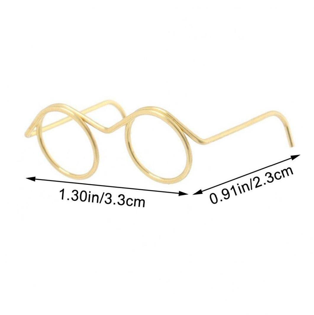 bopely 10 Stks Kleine Glazen Metalen Draad Ronde Lensless Frame Brillen Klassieke Voor Poppen Huisdieren Kostuum