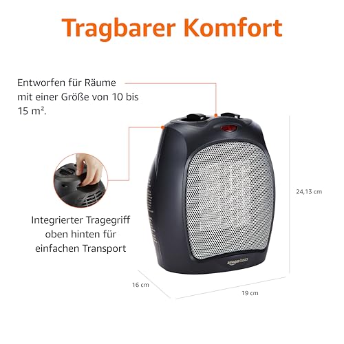 Amazon Basics Keramik-Standheizung, 1800 W, mit verstellbarem Thermostat - Schwarz – Bild 4