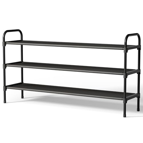 Kitsure Extra-Long Shoe Rack for Closet, Shoe Organizer for Front Door Entrance, Stackable Shoe Shelf, Detachable Closet Organizers and Storage, 39.0″ Wide – 3 Tier, Black