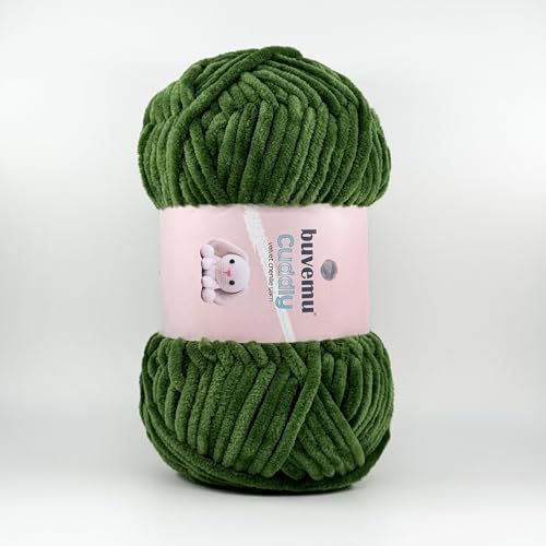 Image of Cuddly Velvet Chenille Yarn, Super Soft Fluffy Bulky for Knitting Crocheting Crafting Blanket Amigurumi, Durable for Shedding, 100 Gram (3.53 Ounces) 109 Yards (100 Meters) (Green)