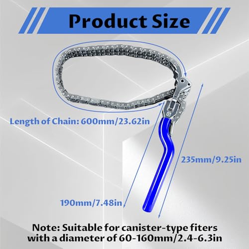 Klucz do filtra oleju, klucz łańcuchowy, narzędzie do filtra oleju, 13,8 cala, długa rękojeść, ergonomiczna konstrukcja do filtrów oleju o średnicy 60–160 mm