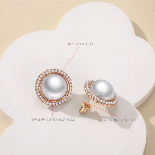 Pearl Stud Earrings for Women, Faux Big Gold Pearl Earrings Studs, Dainty White Large Pearl Earrings4