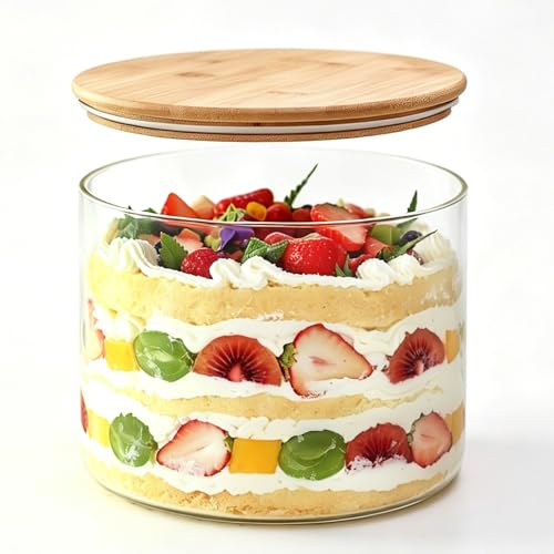 Etolies 130oz Glass Trifle Bowl with Lid Large Salad Bowl Glass Mixing Bowl 8 inches Serving Bowl for Cake Salad Fruit Baking Popcorn Ice Cream Dessert and Party DIY BPA Free Oven Dishwasher Safe