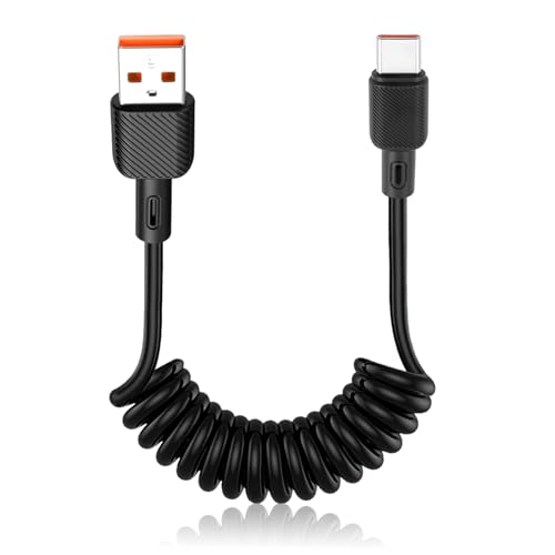Coiled USB A to USB C Cable for Android Auto, Apple CarPlay, iPhone 16 Car Charger, Samsung Charger, 3A 15W Fast Charging, 0.3-1.2m, Car Adapter USB C, iPhone 15 Pro Max/iPad/S23