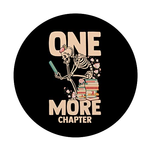 One More Chapter Bookworm Skeleton Reading Book Lover PopSockets Swappable PopGrip, Black - Image 3