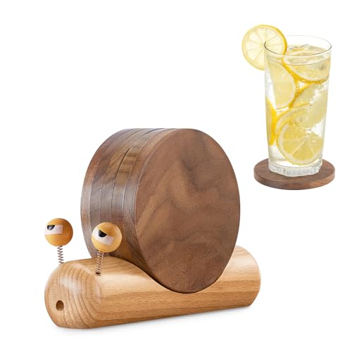 Wooden Coasters for Drinks-Natural Acacia Wood Drink Coaster with Magnetic for Coffee Table,Fun Cute...