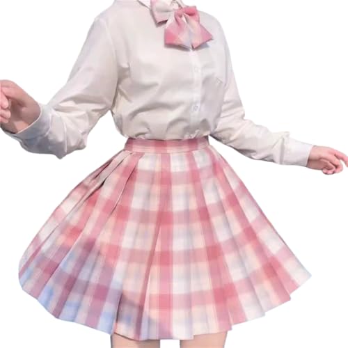 [COSSA] 制服 スカート プリーツスカート コスプレ JK 女子高生 制服セット チェックスカート リボン キャンパス パーティー コスプレ 写真撮影 遊園地 文化祭 卒業式 プリーツスカート+リボン 2点セット