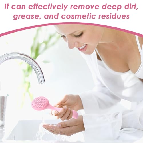 4 Stück Manuelle Weiche Gesichtsreinigungsbürste, Griff-Gesichtsreinigungsbürste, Gesichtspeelingbürste, Silikon-Gesichtsschrubber, Gesichts-Silikonschrubber (Blau, Rosa)