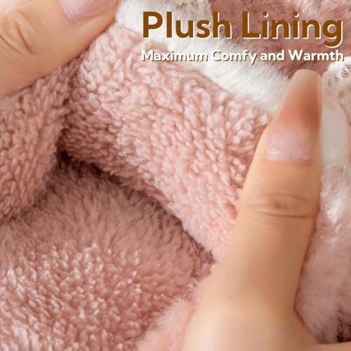 Cute Bow Fuzzy Slippers for Women, Fluffy Cozy Warm Womens Slippers with Thick Sole (Pink, 7-7.5)3