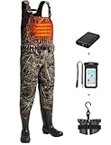 TIDEWE Hunting Waders Heated with Battery Pack, 800G Insulation Neoprene Chest Waders for Men, Waterproof Cleated Bootfoot Next Camo Evo Waders for Fishing (Size 8)
