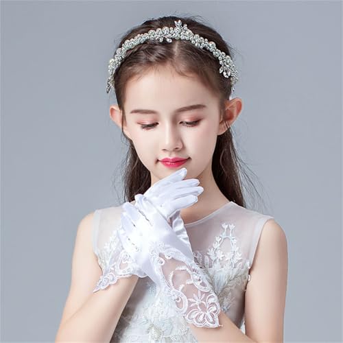 Lace Gloves for Girls Tea Party Formal Princess Dressing Gloves for Wedding Pageant Cosplay (White)3