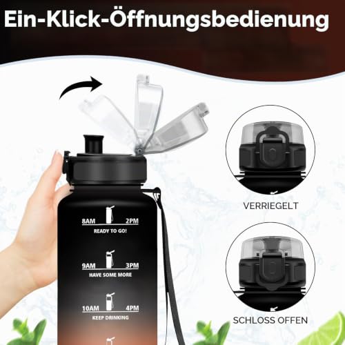 KollyKolla Wasserflasche 1.5L, Wasserflasche mit Filter, Motivierende Trinkflasche, Auslaufsicher und Zeitmarkierung… – Ansicht 3