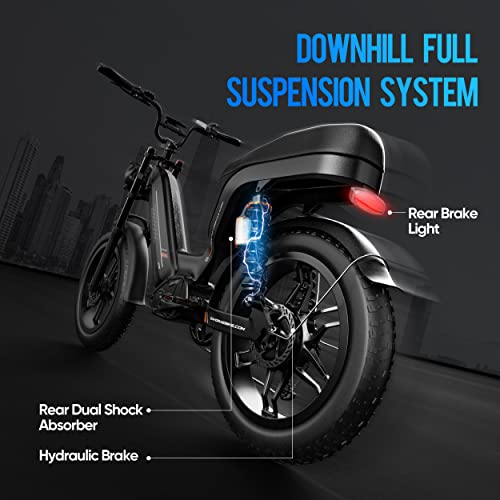 Eahora X9 Electric Bike 750W 33Mph Step-Thru Electric Bicycles For Adults 20 4.0 Fat Tires Ebike Adult Electric Motorbike 48V 15A Shimano 7S Lockable Dh Air Suspension Fork Rear Dual Suspension #TOP1