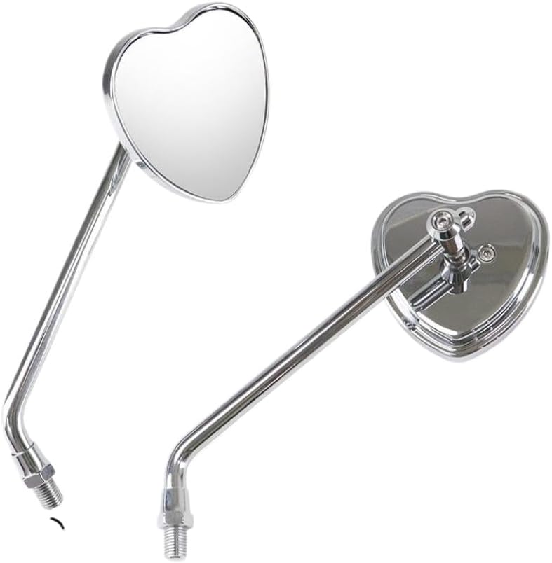 Universal Heart Shape CNC Aluminum Rearview Mirror Compatible With Motorcycle M8 M10 Thread Mounting(Chrome plating)
