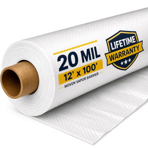 Whitecap - Woven Vapor Barrier - 20 Mil (12 x 100) Thick Plastic sheeting Drop Cloth Moisture Barrier Covering for Crawl Space Encapsulation Life-Time Warranty