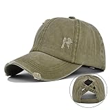 Casquette Cap Chapeau Femmes Queue De Cheval Casquette De Baseball Snapback Réglable Queue De Cheval Chapeau De Soleil Maille Camionneur Chapeau 45-60Cm Vert Kaki