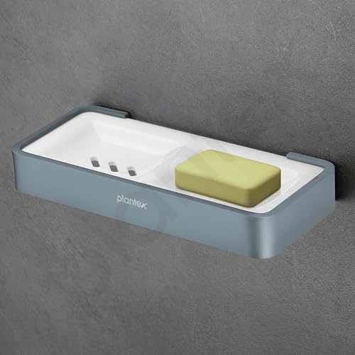 Image of Plantex Aluminium and Acrylic Dual Soap Case /Double Soap Holder for Bathroom /Soap Stand /Bathroom Accessories - (Grey and Milky White)