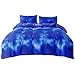SDIII 3PCS Blue Galaxy Duvet Cover Set Queen, Bed in a Bag Space Duvet Cover Queen with Corner Ties and Zipper Closure, Wrinkle and Fade Resistant, Cute Duvet Cover Set for Kids, Boys and Girls, Queen