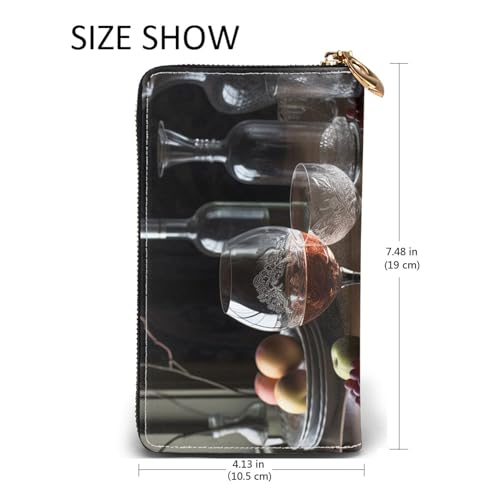 Leather Wallet for Women Men Bifold Wallet Ultra Slim Credit Card Holder Wine Glasses Ladies Clutch Purse2