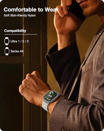 Image of MRAIN-H Nylon Leather Design Compatible with Apple Watch Bands for Men Women Series 11 10 9 8 7 6 5 4 SE 3 2, Soft Stretchy Sport Band for iWatch 42mm 41mm 40mm 38mm