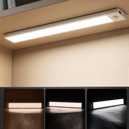 Image of Niwlix 30cm Motion Sensor Under Cabinet LED Light, Rechargeable Ultra-Thin Kitchen Lights Under Cabinet, 3 Colors & Dimmable, 4 Modes, USB-C Wireless, Pantry, Wardrobe, Closet