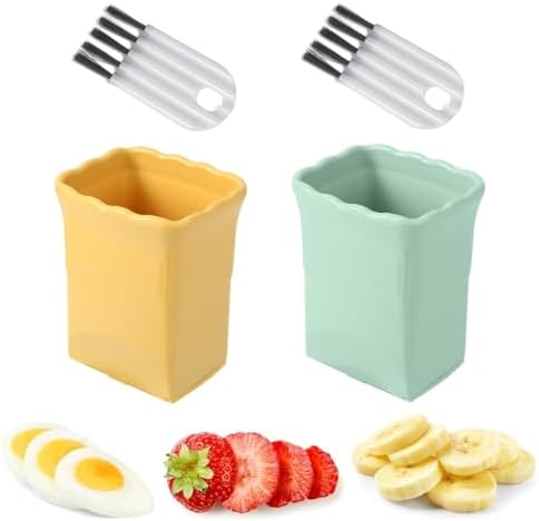 Cup Slicer, New Fruit Slicer Cup Egg Slicer, Stainless Steel Banana Strawberry Cutter, Quickly Making Fruit Vegetable Salad, Vegetables Cutting Kitchen Gadget Pack of 2