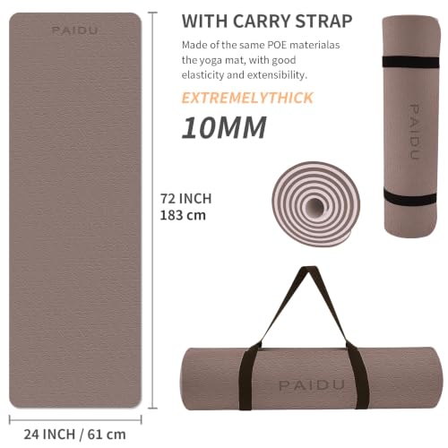Image of PAIDU POE Yoga Mat （10mm）Extra Thick Fitness Mat 72 inchx24 inch with Carry Strap | Non-slip, tear-resistant and suitable for all ages, perfect for yoga, Pilates, home gym and full-body workouts.