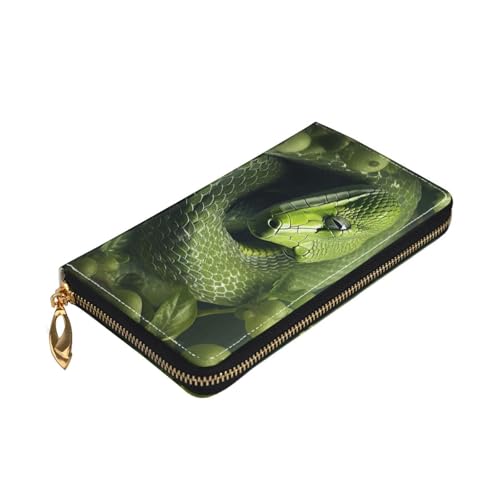 Leather Wallet for Women Men Bifold Wallet Ultra Slim Credit Card Holder Green Snake on Trees Ladies Clutch Purse4