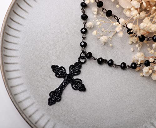 Sacina Gothic Layered Cross Necklace, Zinc Alloy Black Bead Cross Choker Necklace, Halloween Goth Jewelry Gift For Women (Layered Bead Cross) #TOP5