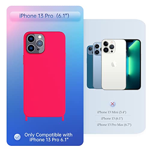 Image of Compatible with iPhone 13 Pro Case with Lanyard Crossbody iPhone Case with Strap 13 Pro Adjustable Shockproof Drop Protection Silicone Phone Cover for iPhone 13 Pro 6.1'' Neon Pink