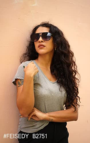 Image of FEISEDY Vintage Retro 70s Plastic Aviator Sunglasses Women Men Classic Large Squared Frame B2751