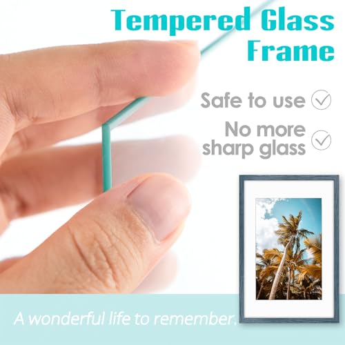 Image of Frametory, 16x24 Picture Frame with Mat for 12x18 Picture - High Definition Glass Wide Molding - Preinstalled Wall Mounting Hardware (Blue, 1 Pack)