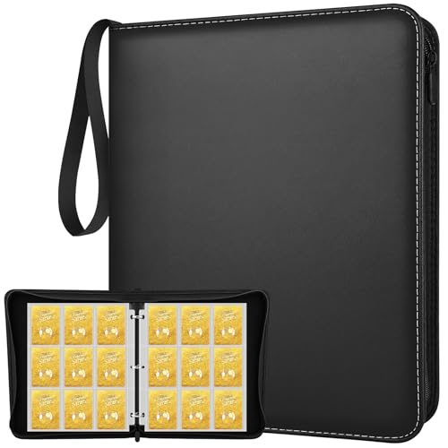 9 Pockets Trading Card Binder with 900 Double-Sided Pockets, PU Zipper Top Loader Binder with 50 Removable Sleeves for Basketball Baseball Football Playing TCG Card