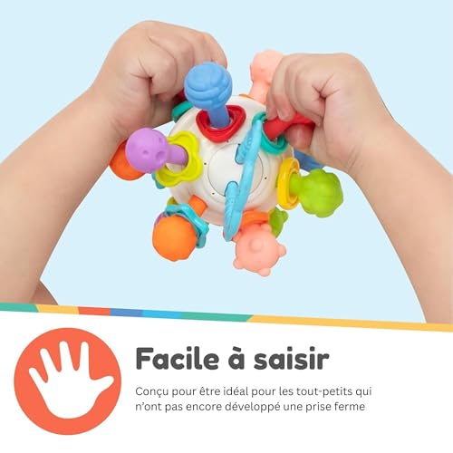 Nuby Twist Ball avec hochet et couleurs vives amusantes – Jouet sensoriel – Développe la motricité fine – 3+ mois – Image 4