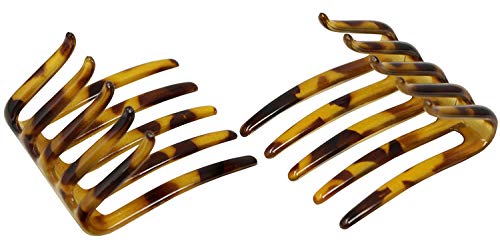 Parcelona French Crab Interlocking Savana Light Shell Large 3.5” Celluloid Hair Clip Side Comb for Women and Girls