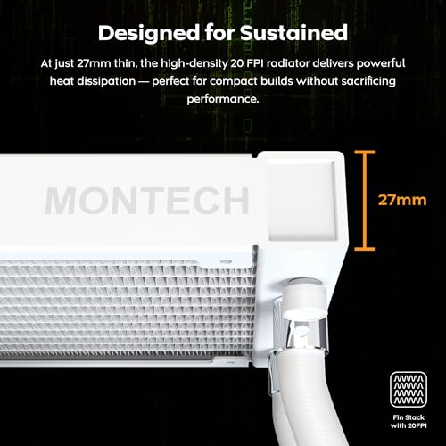 Image of MONTECH HyperFlow Digital 240 CPU Liquid Cooler, 240mm AIO with 3100RPM Pump, 2x120mm E28 ARGB Fans, Real-Time Digital Display, Intel & AMD Support (White)