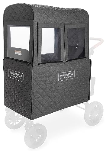 Image of WONDERFOLD Cold Weather Shield Stroller Cover for Winter Made of Breathable Cationic Fabric Filled with Cotton for Warmth Featuring Hook and Loop Closure Window Openings (W2 Elite/Luxe)